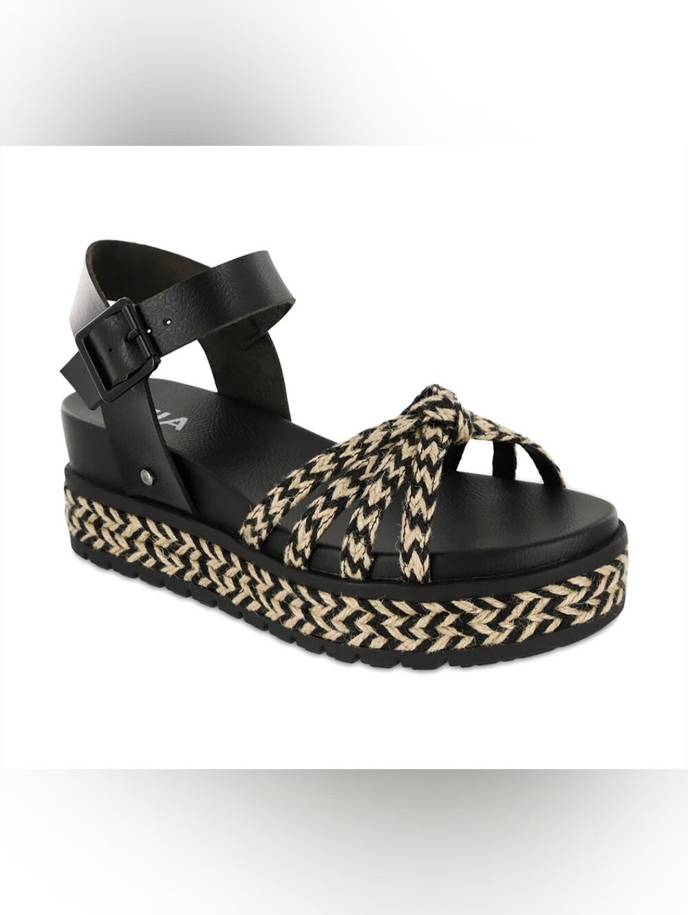 MIA Black and Cream Braided Platform Sandals
